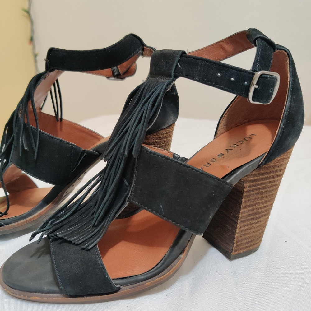 LUCKY BRAND  Black Suede block Heels Sandals 7